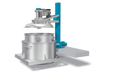 हलचल उपकरण के बर्तन के ढक्कन को ऊपर उठाना और नीचे करना