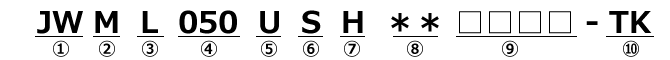 台形ネジタイプ左ネジ仕様　形番表示例 JWML050US**-TK